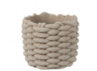 Šedý cementový obal na květináč ve tvaru košíku - Ø 16,5*14,5 cm