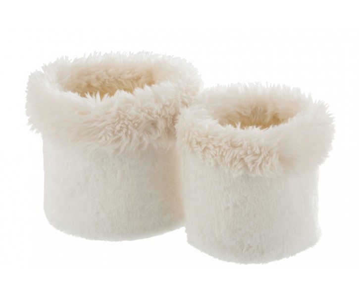 Sada 2 bílých chlupatých obalů na květináče Plush pots – Ø 27 *25 cm J-Line by Jolipa