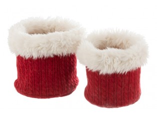 Sada 2 bílo-červených chlupatých obalů na květináče Plush pots – Ø 27 *25 cm