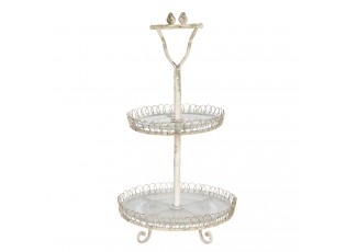 Vintage kovový etažér s patinou a dekoracemi ptáčků – Ø 36*65 cm