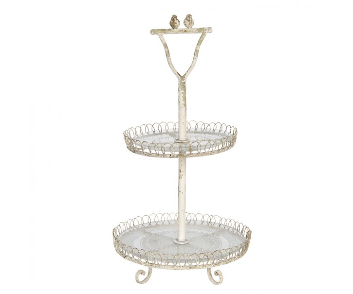 Vintage kovový etažér s patinou a dekoracemi ptáčků – Ø 36*65 cm Clayre & Eef