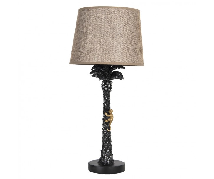 Černá stolní lampa Palma s hnědým stínidlem - Ø 25*5 cm E27/max 1*60W Clayre & Eef