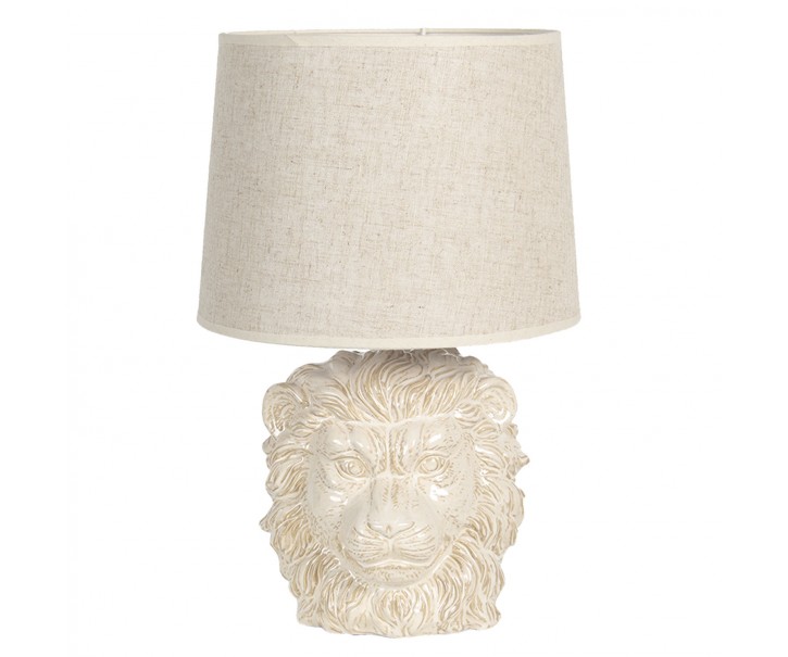 Béžová stolní lampa s hlavou lva - Ø 30*49 cm E27/max 1*60W Clayre & Eef