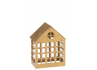 Zlatý antik kovový domek na svíčku - 22*14*28cm