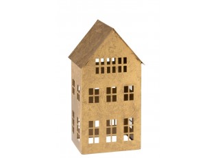 Zlatý antik kovový domek na svíčku - 19*17*37cm