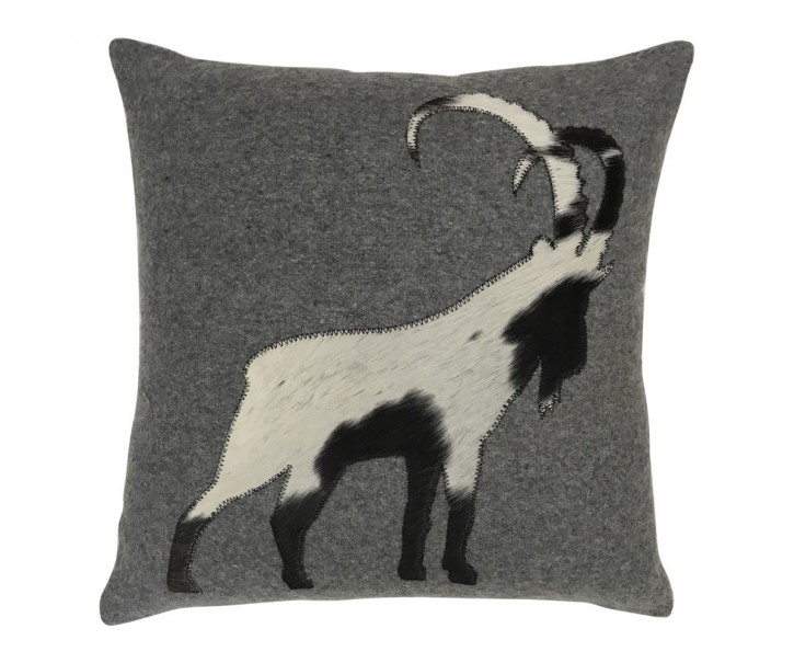 Vlněný šedý polštář s kamzíkem z hovězí kůže - 45*45*10cm Mars & More 