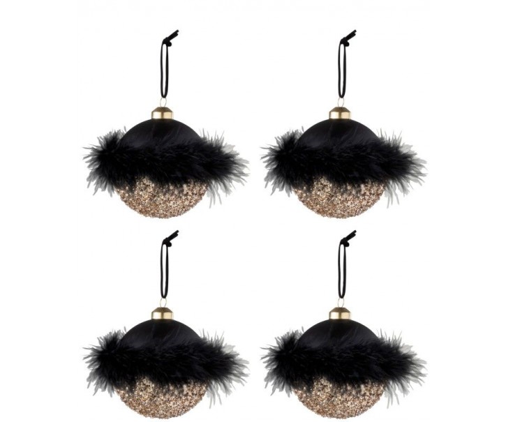 4ks zlatočerné vánoční koule Baubles – Ø 11 cm J-Line by Jolipa