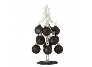 Skleněný stromek s černými koulemi Baubles Stars – 10*10*20 cm