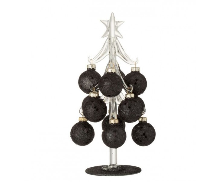 Skleněný stromek s černými koulemi Baubles Stars – 10*10*20 cm J-Line by Jolipa