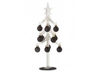 Skleněný stromek s černými koulemi Baubles Stars Medium – 12*12*30 cm