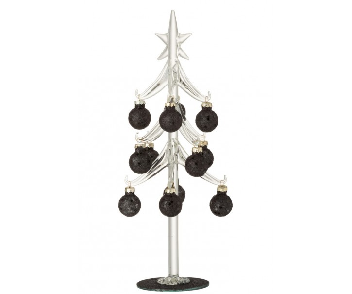 Skleněný stromek s černými koulemi Baubles Stars Medium – 12*12*30 cm J-Line by Jolipa