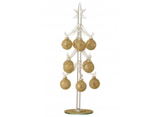 Skleněný stromek se zlatými koulemi Baubles Stars Medium – 12*12*30 cm
