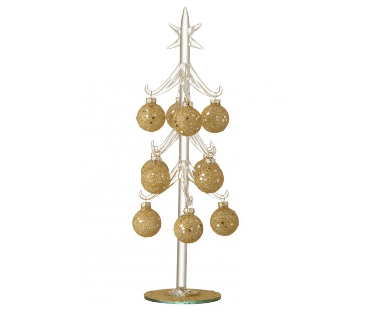 Skleněný stromek se zlatými koulemi Baubles Stars Medium – 12*12*30 cm J-Line by Jolipa