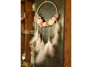 Růžový lapač snů s peříčky Feathers - Ø 20*54cm