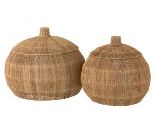 2ks přírodní jutové košíky s víky Dantya - Ø 55 *45 cm