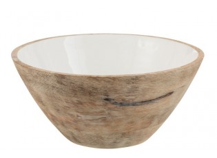 Dřevěná mísa s bílým smaltovaným vnitřkem Enamell large - ∅ 30,5*13 cm