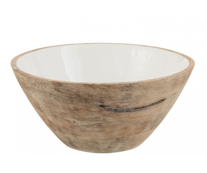 Dřevěná mísa s bílým smaltovaným vnitřkem Enamell large - ∅ 30,5*13 cm J-Line by Jolipa