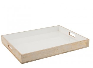 Dřevěný podnos s bílou smaltovanou vrstvou Enamell white - 66*50,5*8 cm