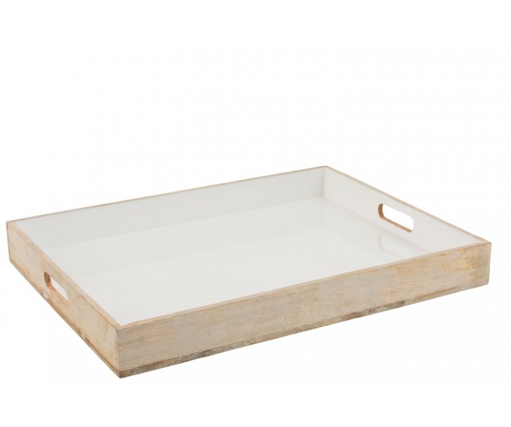 Dřevěný podnos s bílou smaltovanou vrstvou Enamell white - 66*50,5*8 cm J-Line by Jolipa