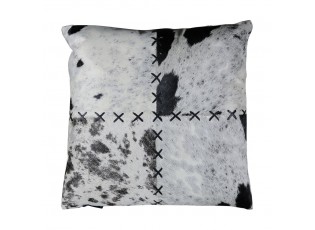 Bílo-černý kožený polštář s výrazným stehem Stitch Cow - 45*45*15cm