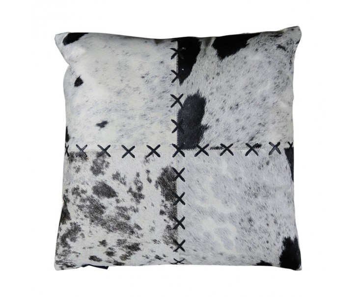 Kožený polštář černá/bílá z hovězí kůže zdobený stehem - 45*45*15cm Mars & More 