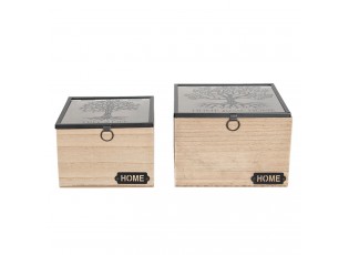 Světle hnědé dřevěné krabičky s průhledným víkem a stromem (2 ks) - 18*18*12 / 15*15*11 cm