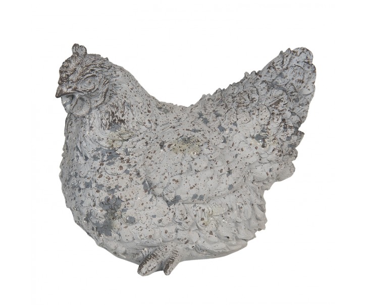 Šedá dekorace slepice s patinou - 23*15*18 cm Clayre & Eef