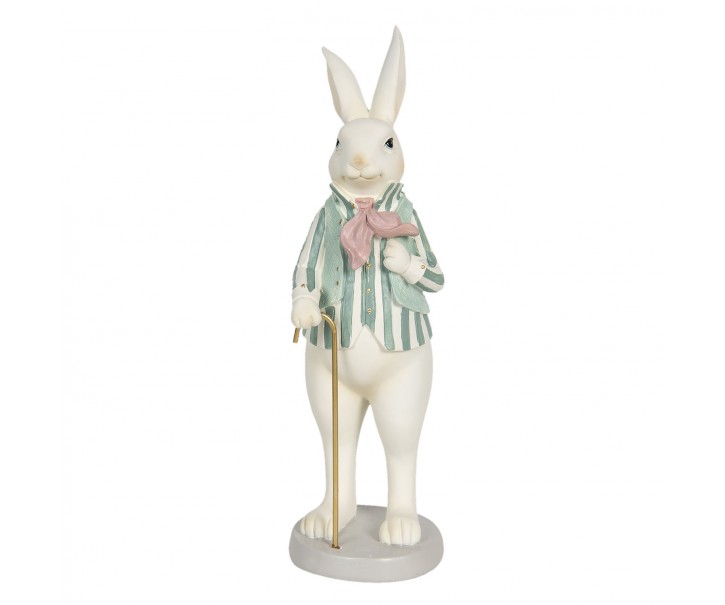 Velikonoční soška králíka v pruhovaném sáčku s hůlkou - 12*9*31 cm Clayre & Eef