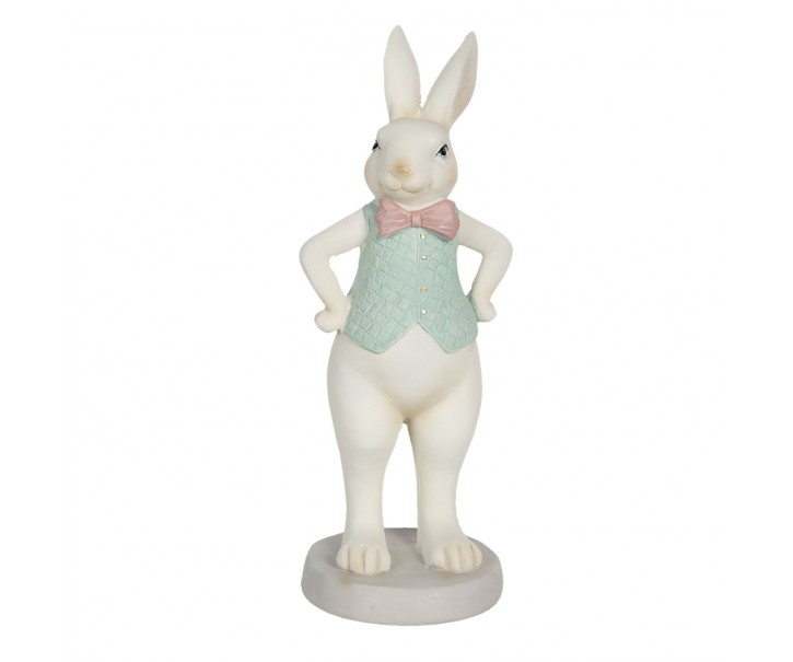 Velikonoční dekorační soška králíka s růžovým motýlkem - 9*8*20 cm Clayre & Eef