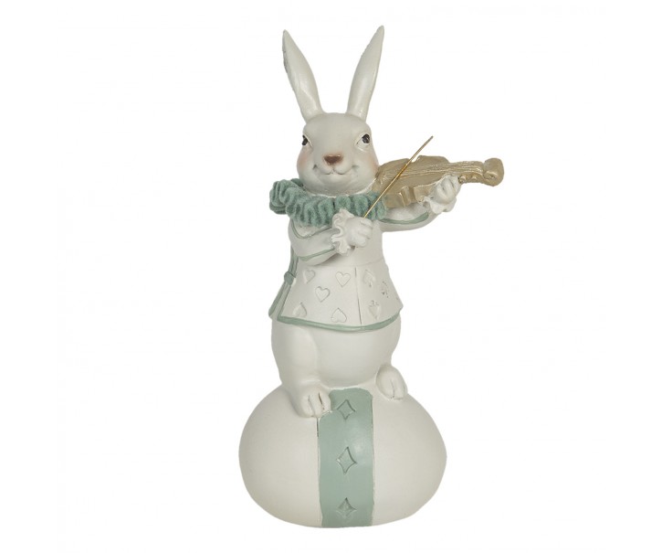 Velikonoční dekorace bílého králíka s houslemi na vajíčku - 8*7*17 cm Clayre & Eef