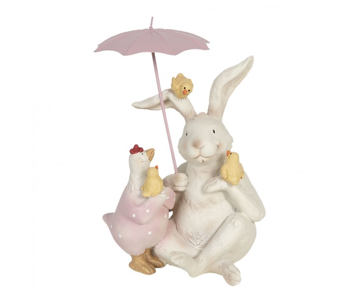 Dekorace králík a slepička s deštníkem - 12*11*16 cm Clayre & Eef