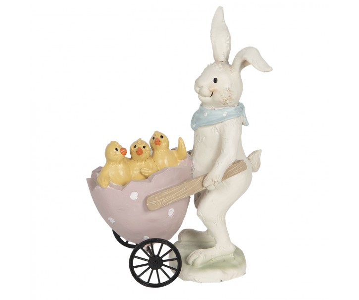 Dekorace králík s vozíkem a kuřátky - 11*6*15 cm Clayre & Eef