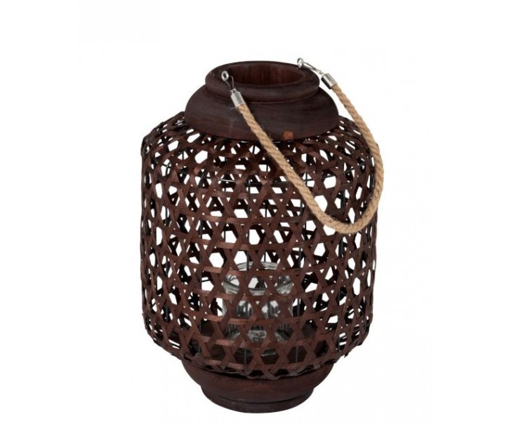 Hnědá dřevěná lucerna Knitti wood - Ø 32*45 cm J-Line by Jolipa