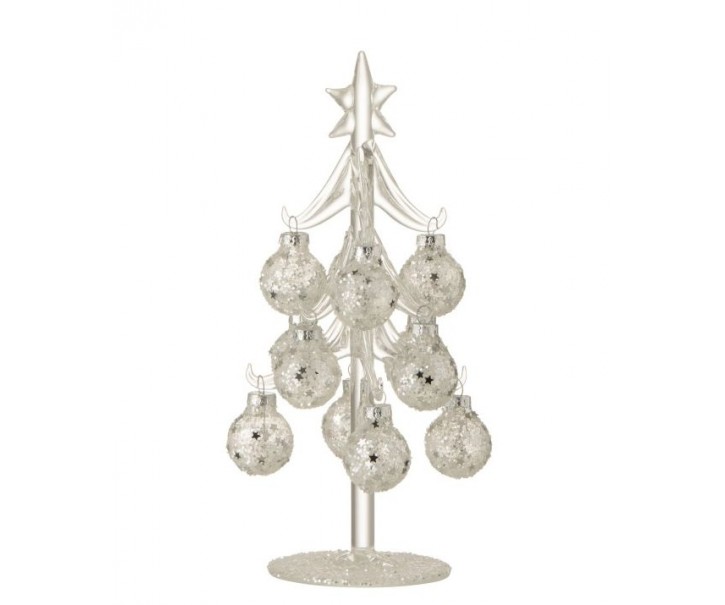 Skleněný stromek se stříbrnými koulemi Baubles Stars – Ø 10*20 cm J-Line by Jolipa