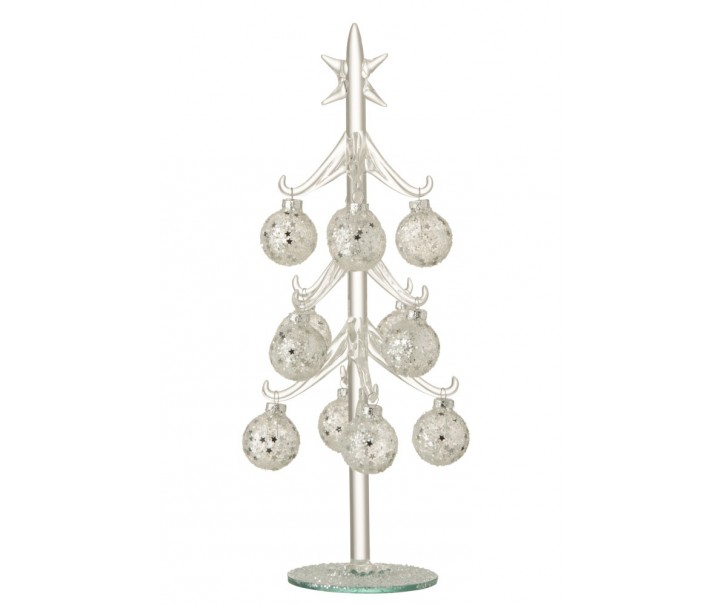 Skleněný stromek se stříbrnými koulemi Baubles Stars – Ø 12*30 cm J-Line by Jolipa