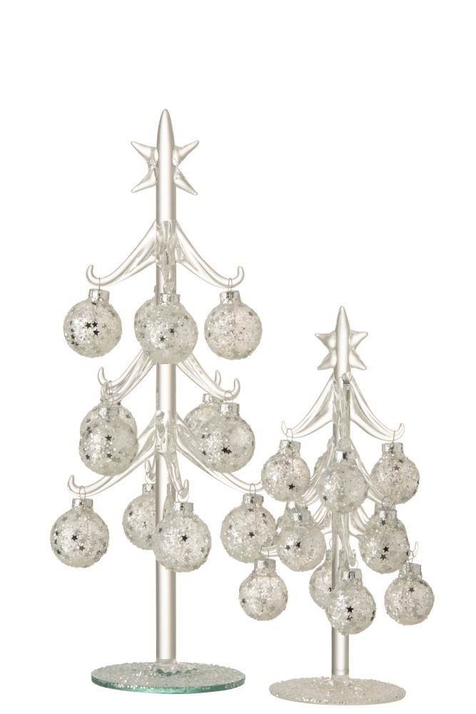 Skleněný stromek se stříbrnými koulemi Baubles Stars – Ø 12*30 cm J-Line by Jolipa Skleněný stromek se stříbrnými koulemi Baubles Stars – Ø 12*30 cm J-Line by Jolipa