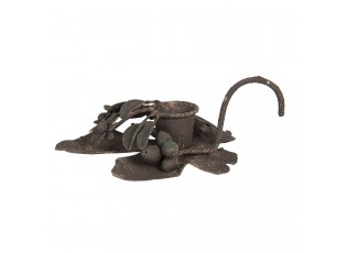 Hnědý kovový svícen s ouškem - 13*10*3 cm