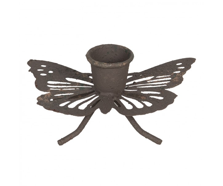 Hnědý rezavý retro svícen ve tvaru motýla - 9*6*4 cm Clayre & Eef