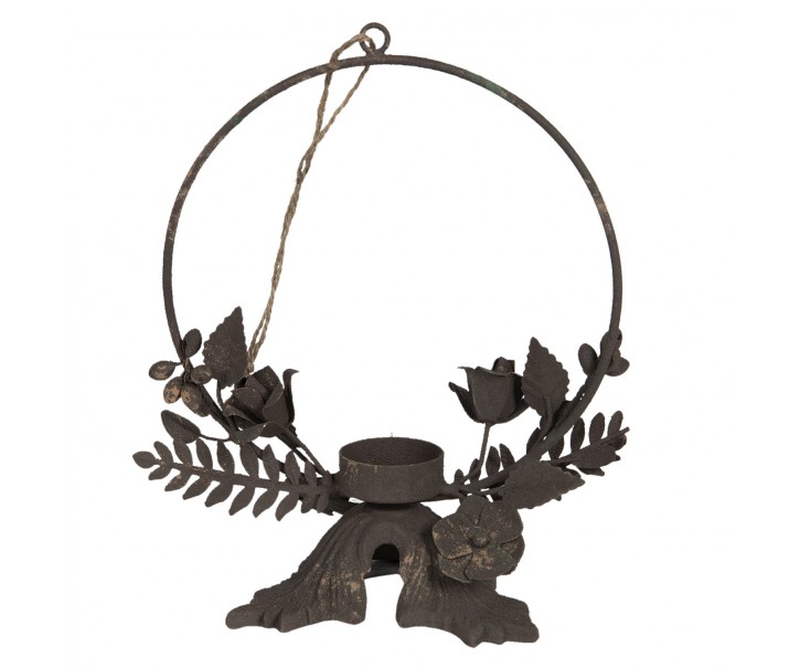 Kovový svícen na čajovou svíčku s růžemi - 20*13*25 cm Clayre & Eef