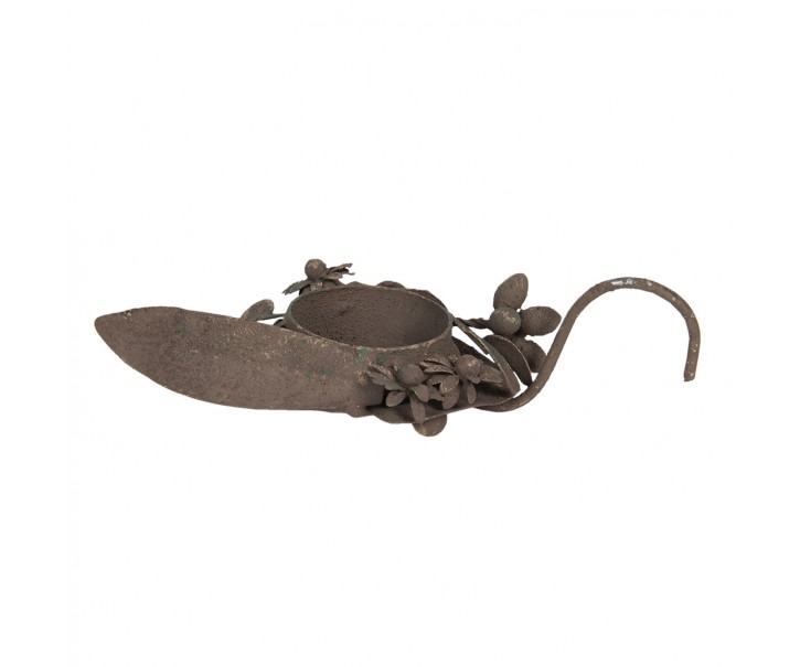 Hnědý kovový kahánek s listy - 13*9*3 cm Clayre & Eef