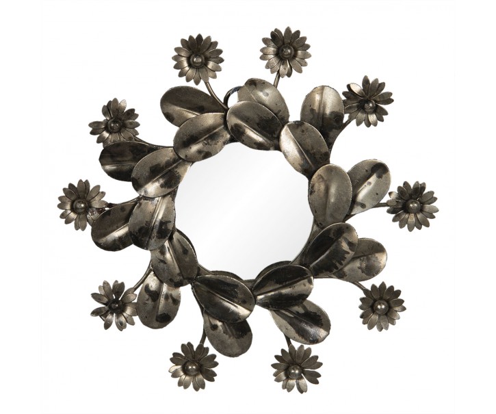Zrcadlo s kovovým rámem s květinami – Ø 15*2 cm Clayre & Eef