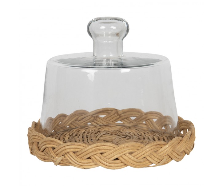 Hnědý ratanový pletený podnos s poklopem - Ø 15*13 cm Clayre & Eef