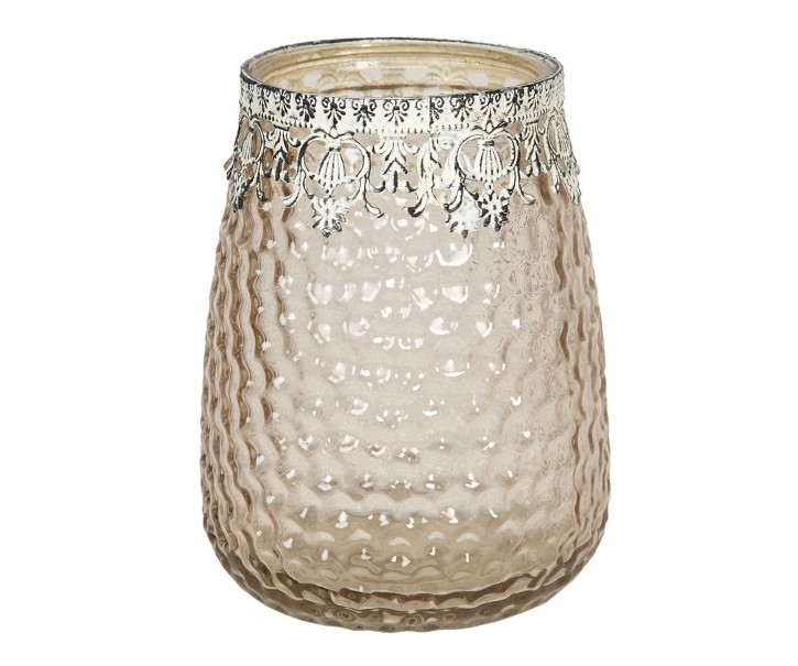 Skleněný svícen s kovovou ozdobou Satin - Ø 15*20 cm Clayre & Eef