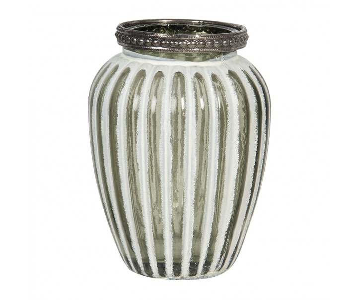 Skleněný svícen s kovovou ozdobou Satin - Ø 8*11 cm Clayre & Eef