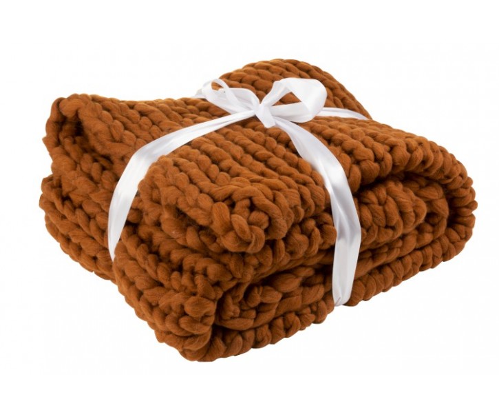 Pletený hnědý pléd Tricot orange brown - 152*127 cm J-Line by Jolipa