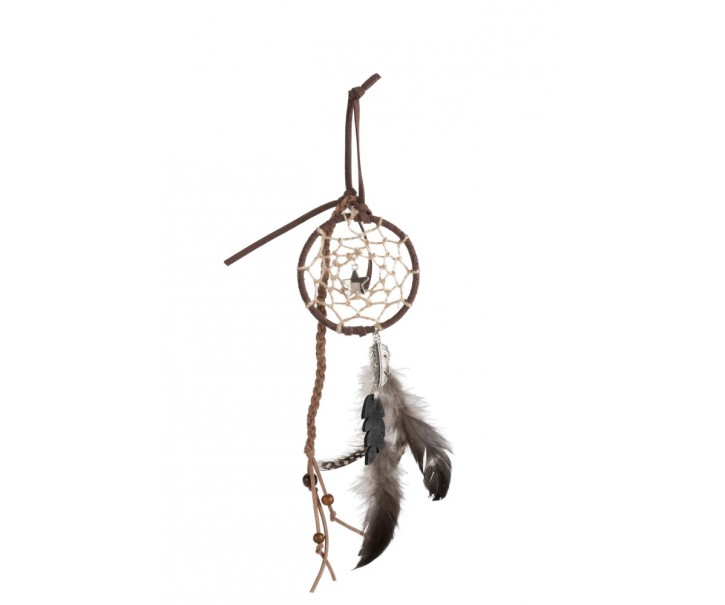 Hnědý lapač snů s korálky a peříčky Feathers - Ø 8*35cm J-Line by Jolipa