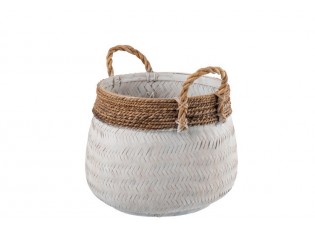 Bílý bambusový košík s uchy Canasta - Ø 39*35 cm