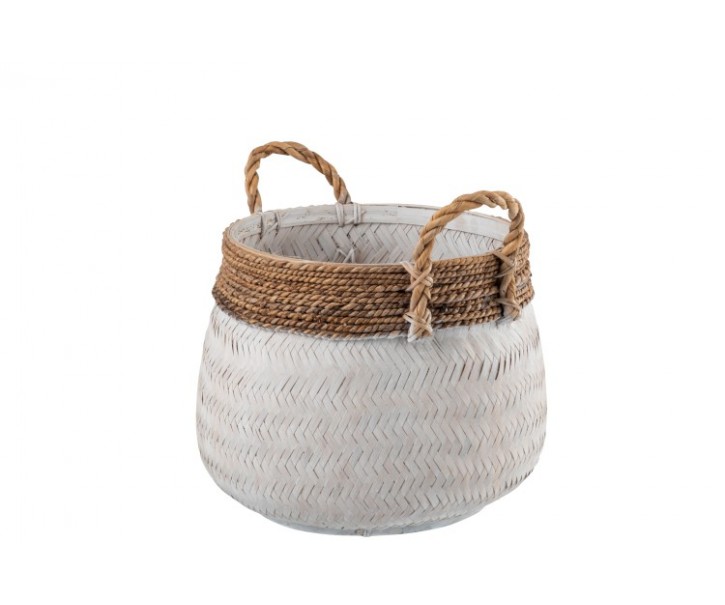Bílý bambusový košík s uchy Canasta - Ø 39*35 cm J-Line by Jolipa