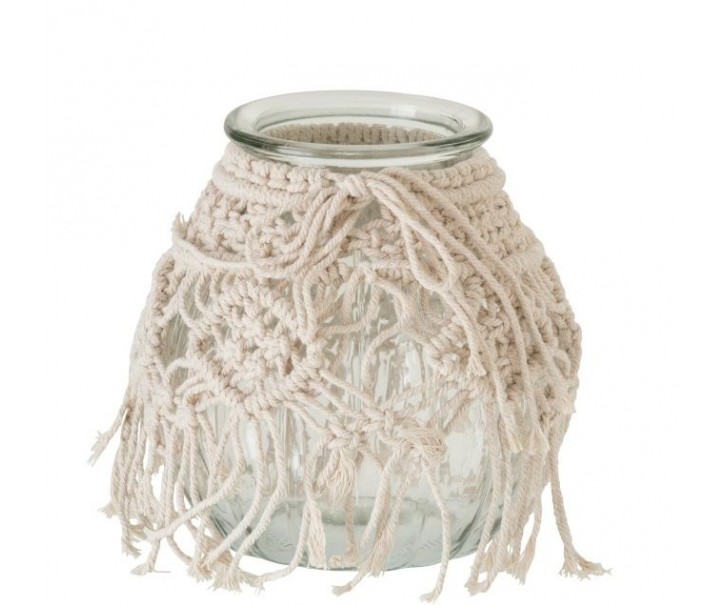 Skleněný svícen s provázky Macrame - Ø 18*21cm