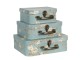 Set 3 ks úložných tyrkysových kufříků s květy - 30*21*9 cm/25*18*9 cm/20*16*8 cm Clayre & Eef
